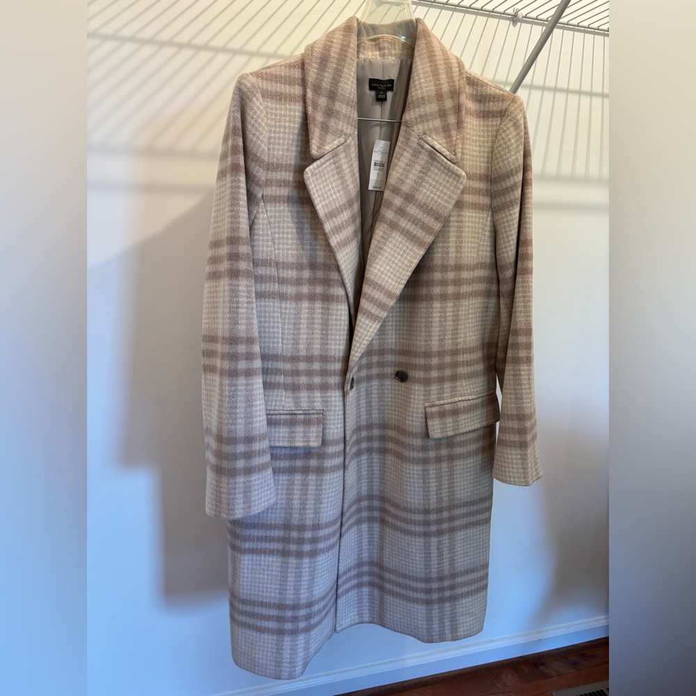 Ann Taylor Factory Plaid Wool-Blend Coat | Size XL | NWT